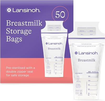Lansinoh Breast Milk Storage Bags - Pre-Sterilised, Leakproof & BPA/BPS-Free - Fridge & Freezer Breastmilk Pouches - Pump into bag with Lansinoh Breas