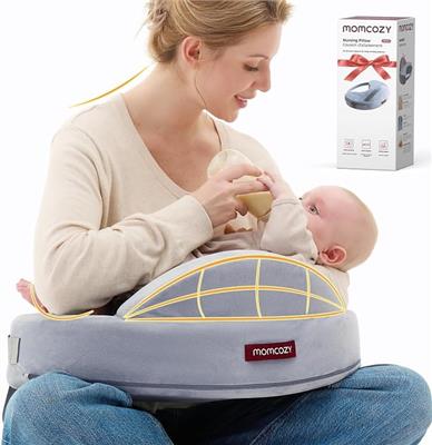 momcozy Memory Foam Nursing Pillow, Ergonomic Breastfeeding Cushion with Safety Fence, Wide Support & Adjustable Strap, Removable Cotton Cover, Clouds
