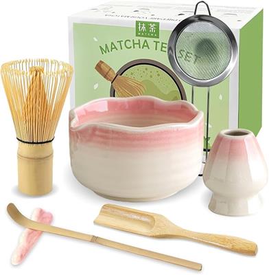 JBER Matcha Set, Matcha Whisk Set 7 Pcs - Bamboo Matcha Whisk, Ceramic Bowl & Whisk Holder, Sifter, Scoop and Holder, Complete Matcha Kit Matcha Tea S