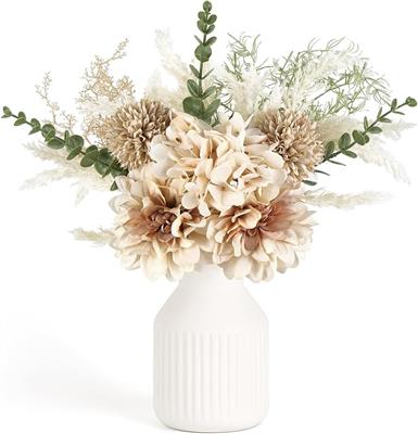 Mkono Small Artificial Flowers in Ceramic Vase 13.5 Centerpieces Coffee Table Decor, Silk Flower Bouquet Arrangements for Home Decor, Indoor, Dining R