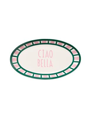 In the Roundhouse Ciao Bella 35cm New Bone China Oval Platter Green Pink Stripe | David Jones