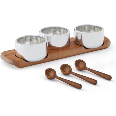Nambe Triple Condiment Server with Spoons