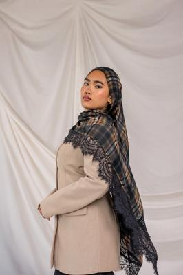 Black Chantilly Plaid | Heritage Lace & Plaid Modal Hijab
    
    
    
      – Vela