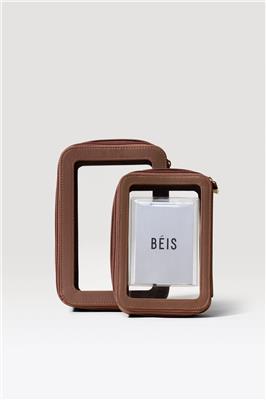BÉIS The In Flight Cosmetic Set in Maple - Brown Carry On Makeup Bag & Travel Makeup Organizer