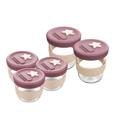 Cherub Baby Silicone & Glass Baby Food Storage Bundle 5PK 180ml & 120ml - Dusty Rose & Sand | Baby Bunting AU