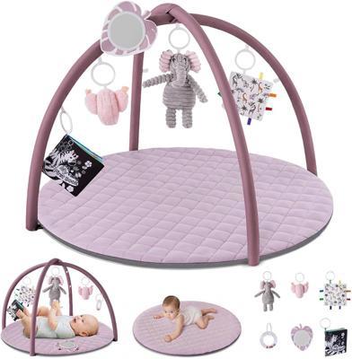 Amazon.com: Blissful Diary Baby Play Gym Mat, Tummy Time Activity Mat with 6 Detachable Toys for Skill Development, Baby Essentials Gift, Soft Pink :