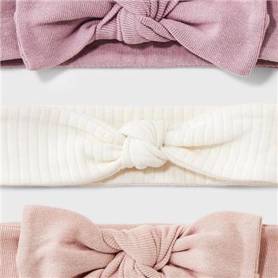 Baby 3pk Headwrap - Cloud Island™ Pink Newborn: Solid Cotton Infant Accessories Set, Machine Washable, Tumble Dry : Target