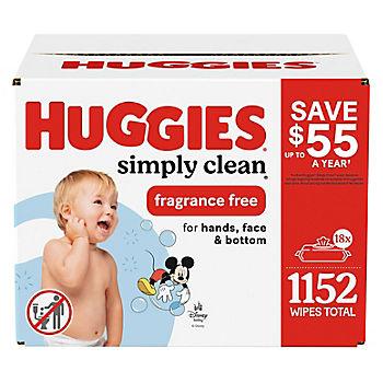 Huggies Simply Clean Unscented Baby Wipes, 18 Flip-Top Packs | BJs Wholesale Club