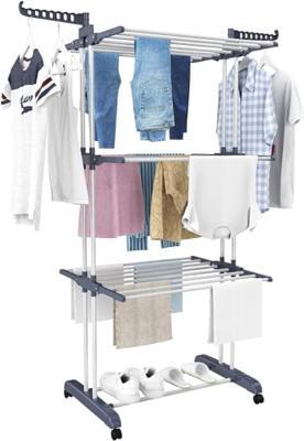 HOMIDEC Airer Clothes Drying Rack,4-Tier Foldable Clothes Hanger Adjustable Large Stainless Steel Ga