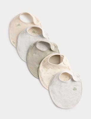 5 Pack Cotton Rich Frog Print Bibs | M&S