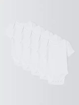 John Lewis Baby Cotton Short Sleeve Rib Bodysuits, Pack of 5, White, 0-3 months