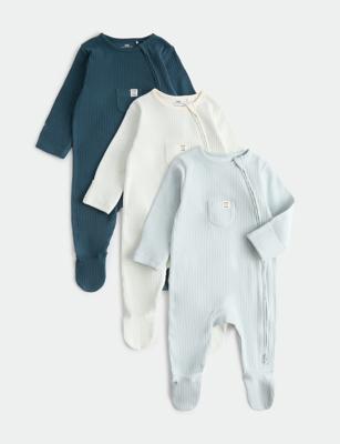 3 Pack Cotton Rich Statement Sleepsuits (7lbs - 3 Yrs) | M&S
