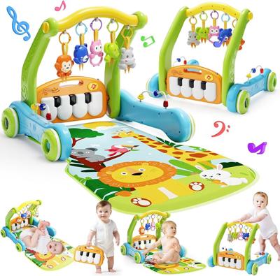 Amazon.com : Baby Gym Play Mat with Walker, 2 IN 1 Kick and Play Piano Activity Center with Light & Music, Tummy Time Mat & Baby Push Toys for 0-6 12-