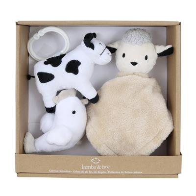 Lambs & Ivy Farm 3-Piece Infant/Baby Plush Toy Gift Set - Sheep, Cow, Chicken