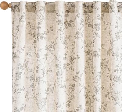 Amazon.com: Lazzzy Green Floral Curtains 84 Inch Length Linen Farmhouse Curtain Back Tab Drapes for Living Room Bedroom Light Filtering Vintage Rod Po