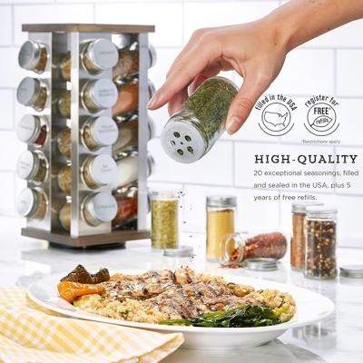 Amazon.com: Kamenstein 20 Jar Vintage Revolving Countertop Spice Rack Organizer with Spices Included, FREE Spice Refills for 5 Years, Wood and Stainle