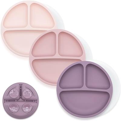 WeeSprout Suction Plates with Lids for Babies & Toddlers, 100% Silicone Dinnerware Stays Put, Divide