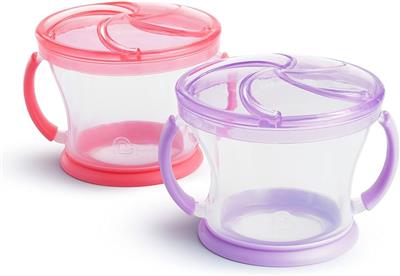 Munchkin Snack Catcher Toddler Snack Cups, No Spill, 2 Pack, Pink/Purple : Baby