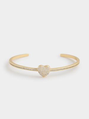 14ct Gold Plated Cubic Zirconia Heart Cuff Bangle | Bash