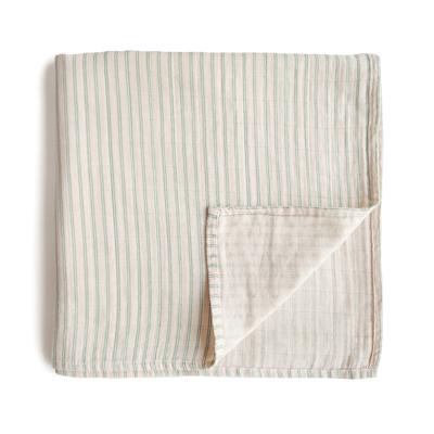 Organic Cotton Muslin Swaddle Blanket in sage stripe