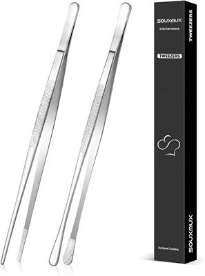 Amazon.com: 2 Pcs 10-inch Cooking Tweezers Tongs Precision Serrated Tips, Stainless Steel Professional Chef Tweezer Kitchen Tools for BBQ, Plating and