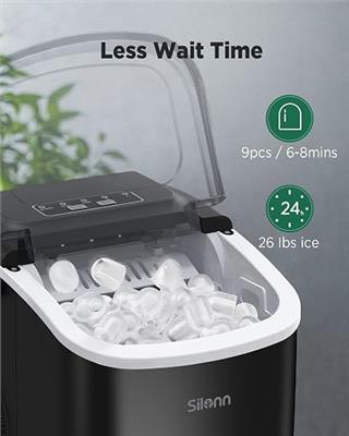 Amazon.com: Silonn Ice Maker Countertop, Portable Ice Machine with Carry Handle, Self-Cleaning Ice Makers with Basket and Scoop, 9 Cubes in 6 Mins, 26
