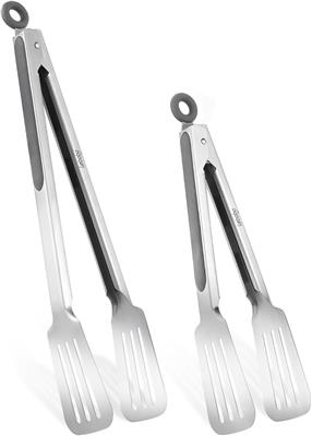 Amazon.com: Lebabo Tongs for Cooking, Set of 2 Metal Spatula Tongs for Grilling, Gray | 9 inch & 12 inch, Flat Spatula Head, Comfortable Handle, Stron
