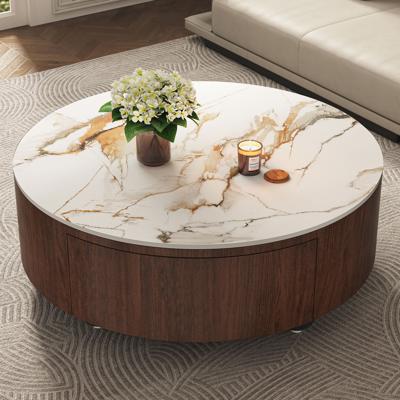 Latitude Run® 35.4 Round  Wood Coffee Table With 2 Storage, Modern Coffee Table With Faux Marble Finish & Walnut Veneer Base & Reviews | Wayfair