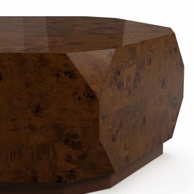 Ebern Designs 36Natural Burl Wood Faceted Hexagonal Drum Coffee Table Modern Luxury Living Room Center Table | Wayfair