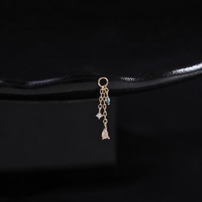 14K Solid Gold Dangle Moonstone Teardrop Hoop Charm/drop London Blue Topaz Moissanite Helix Clicker Charm/triple Chain Cartilage Rook Charm - Etsy
