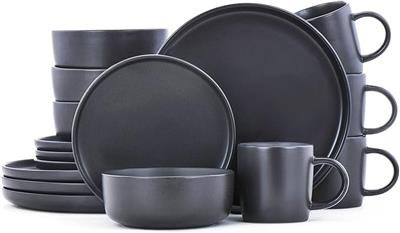 Famiware Dinnerware Set, 16 Piece Dishes Set, Plates and Bowls Set for 4, Black Matte… : Amazon.co.za: Home & Kitchen