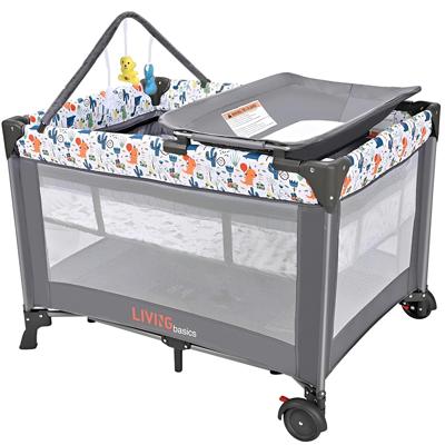 Portable Baby Playard, Foldable Travel Playard with Bassinet, Changing Table and Hanging Toys, Baby Playpen Infant Crib Bed, Grey - Walmart.ca
