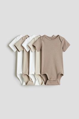 Dark beige/Light Beige 5-pack Cotton Bodysuits for kids | H&M US