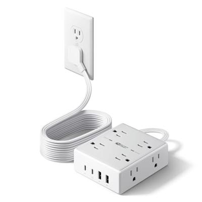 10Ft Extension Cord with Multiple Outlets, Flat Plug Surge Protector Power Strip 10 Ft Long Cord, 8 Outlets & 4 USB Ports (2 USB C), Desk Charging Sta