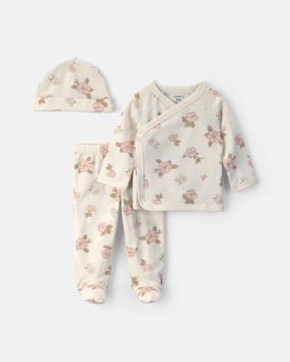 Baby Girl 3-Piece Floral Long-Sleeve Top & Pant Set - Ivory | Carters