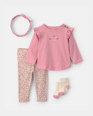 Baby Girl 4-Piece Long-Sleeve Top & Pant Set - Pink | Carters