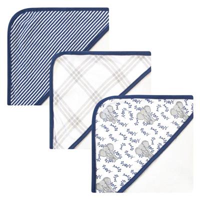 Baby Vision - 3Pk Touched by Nature Unisex Baby Organic Cotton Hooded Towels, Blue Elephant