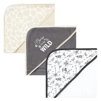 Baby Vision - 3Pk Hudson Baby Cotton Rich Hooded Towels, Vintage Safari