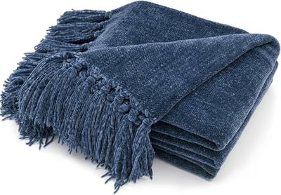 Amazon.com: RECYCO Chenille Throw Blanket for Couch, 50x60, Blue | Super Soft Knit Throw Blanket with Fringe Tassels, Lightweight Knitted Throw, Cozy