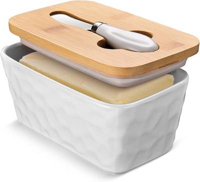 Amazon.com | Ceramic Butter Dish with Lid and Knife for Countertop Stone Pattern White | Suitable Capacity, Great Sealing, Home Decor Kitchen Gift Hou