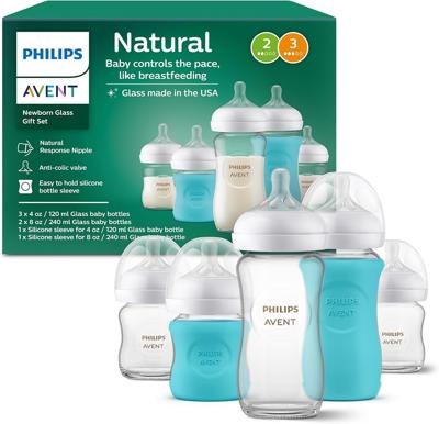 Amazon.com : Philips Avent Glass Natural Bottle with Natural Response Nipple, Baby Gift Set, SCD858/01 : Baby