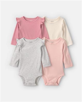 Baby Girl 4-Pack Ribbed Ruffle Long-Sleeve Multipack Bodysuits | Carters