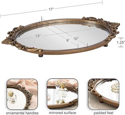Amazon.com: Kate and Laurel Arendahl Vintage Oval Mirrored Decorative Tray; 17 x 10; Antique Gold; Traditional Ottoman Tray for Living Room Home Decor