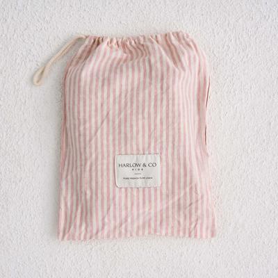 Pure French Linen Cot Sheets (Blush Stripe)