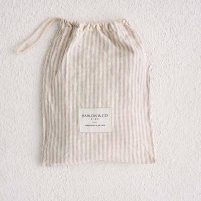 Pure French Linen Cot Sheets (Natural Stripe)