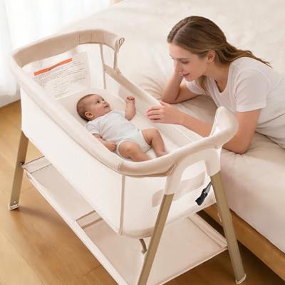 cozydwells Next to Me Crib, 3 in 1 Baby Beside Crib for Babies from Birth to 9kg, Portable Travel Cot Bed with Wheels, Storage, Mosquito Net and Matre