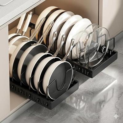 Amazon.com: Mnftive pots and pans organizer under cabinet,pot lid organizers inside cabinet holders for kitchen,Horizontal and vertical pulling modes,