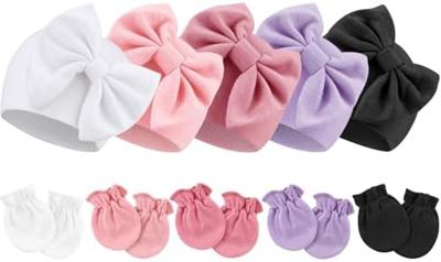BQUBO Newborn Baby Girls Hats Mittens Set Hospital Hat Beanie Infant Bow Hats Baby Cotton Gloves No Scratch Mittens for 0-6 Months : Amazon.co.za: Spo