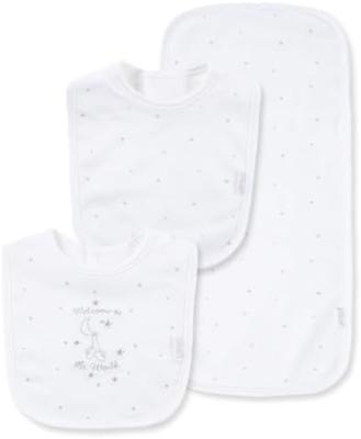 Little Me Clothes for Baby Boys’ and Girls’ 3-Piece Bib and Burp Sets, 2 Bibs and 1 Burp Cloth, Soft Cotton Feeding Essentials with Velcro Closures, A