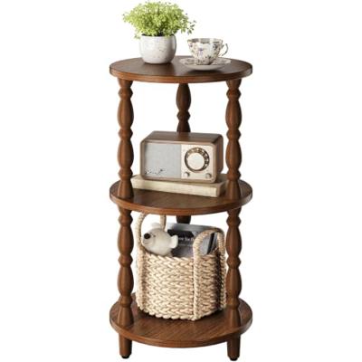 Yoobure Small Round Side Table - 3-Tier End Table with Storage Shelf, Narrow Bedside Table Nightstand for Bedroom, Accent End Tables Living Room, Wood